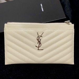 YSL MONOGRAM BILL POUCH IN GRAIN DE POUDRE LEATHER